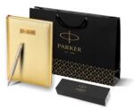 Подарочный набор Parker: ежедневник, ручка перьевая Parker IM Premium Warm Silver Grey GT, цвет чернил синий 7