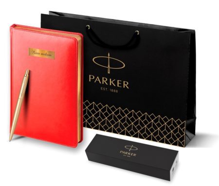 Подарочный набор: Шариковая ручка Parker Jotter XL SE20 Monochrome Pink Gold и Ежедневник недатир. Golden mirror