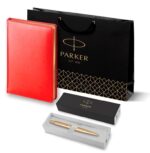 Подарочный набор Parker: Ежедневник красного цвета с золотом и шариковая ручка Parker Jotter XL YellowGold, цвет стержня синий 9