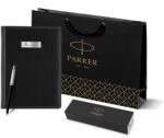 Подарочный набор: Шариковая ручка Parker Jotter Essential, Satin Black CT, стержень: Mblue, в подарочной упаковке и черный недатированный ежедневник 14